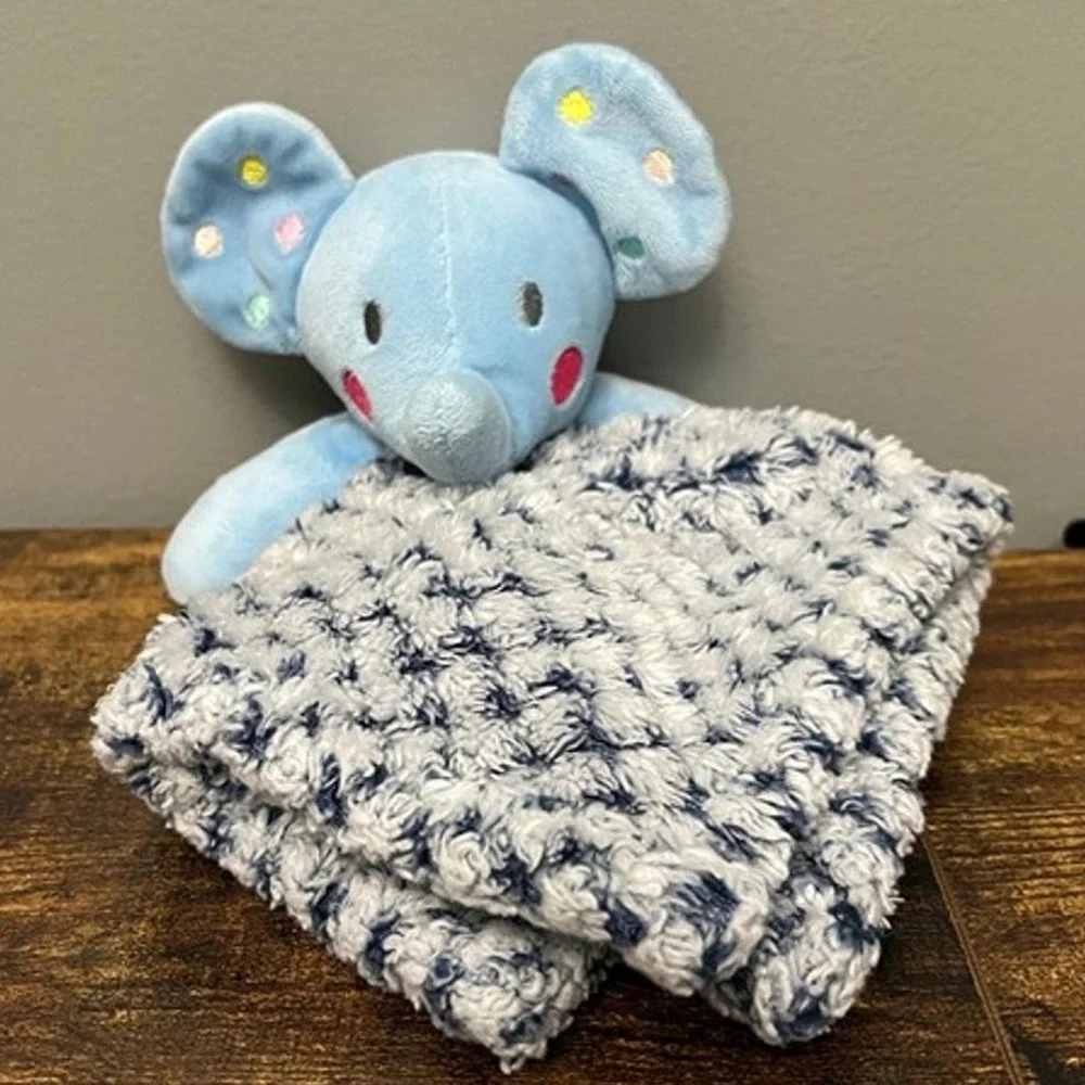 Blue Elephant Security Blanket Plush Baby Lovey Polka Dot Ears